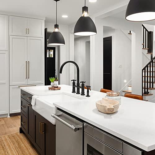 Transitional Bridge Kitchen Faucet with Pull-Down Sprayhead Stainless Steel Kitchen Sink Faucet, 4 Hole 2 Handle Spot-Resistant Kitchen Faucet with Side Sprayer, Matte Black Buylikepro
