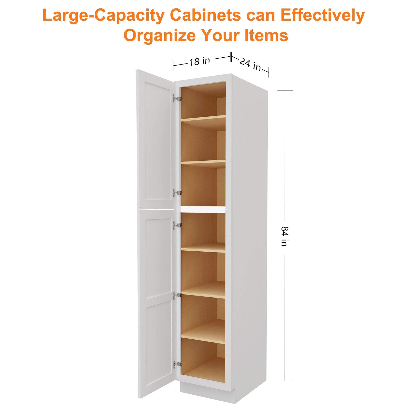 24"D*18"W*84"H Birch Solid Wood Pantry Tall Storage Cabinet U188424