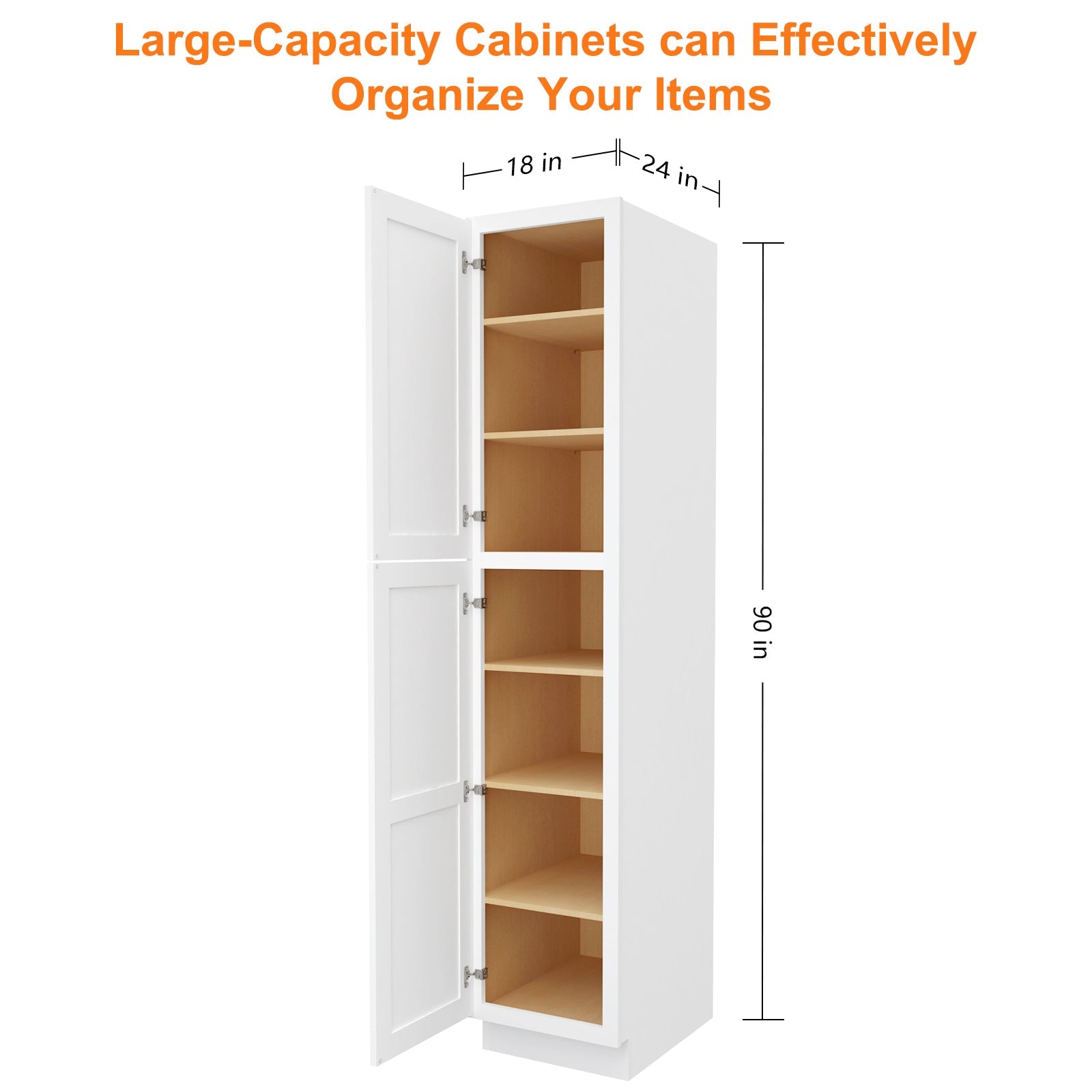 24"D*18"W*90"H Birch Solid Wood Pantry Tall Storage Cabinet U189024