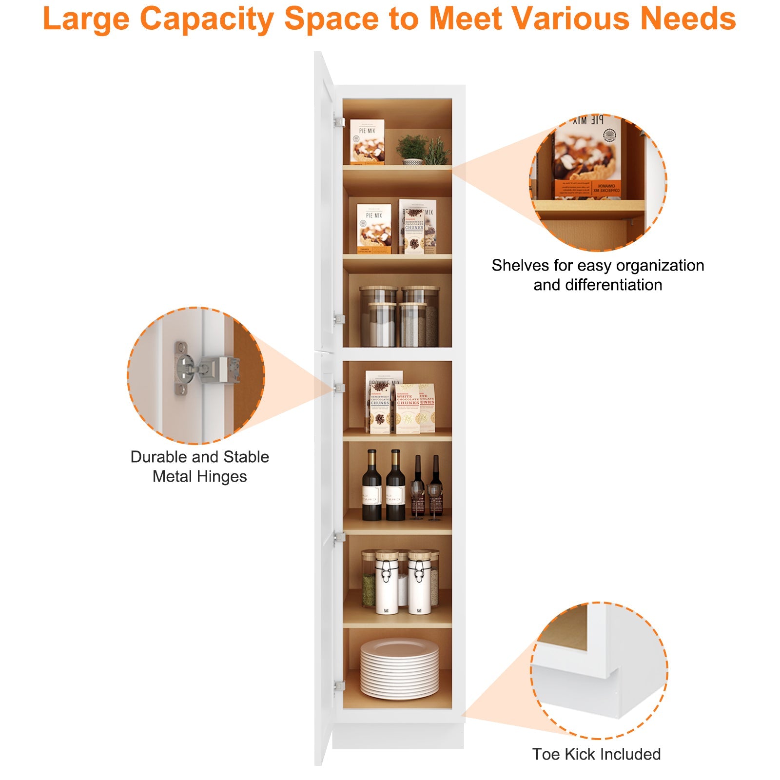 24"D*18"W*90"H Birch Solid Wood Pantry Tall Storage Cabinet U189024