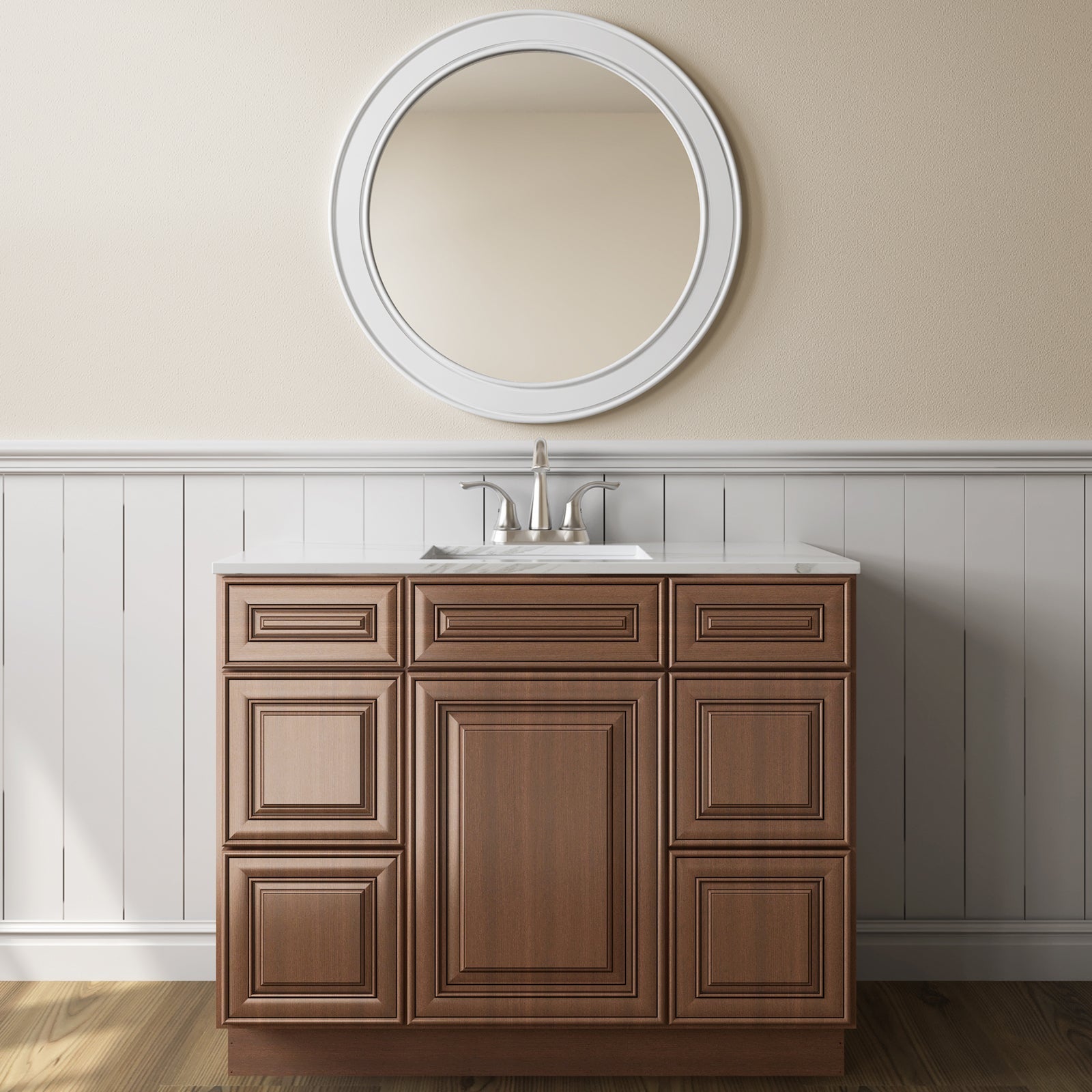 21"D Birch Solid Wood X 42"W X 34-1/2"H Bath Vanity Double Drawer Cabinet without Top VDDB42