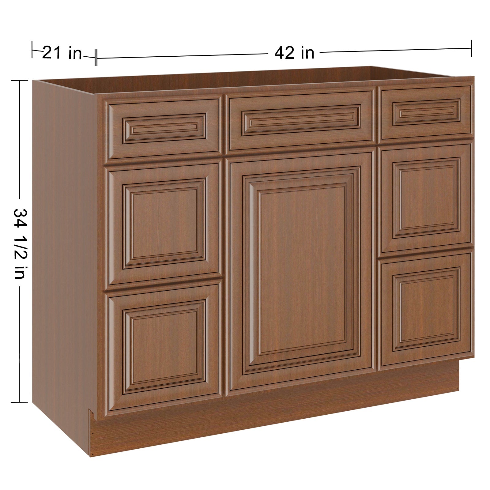 21"D Birch Solid Wood X 42"W X 34-1/2"H Bath Vanity Double Drawer Cabinet without Top VDDB42