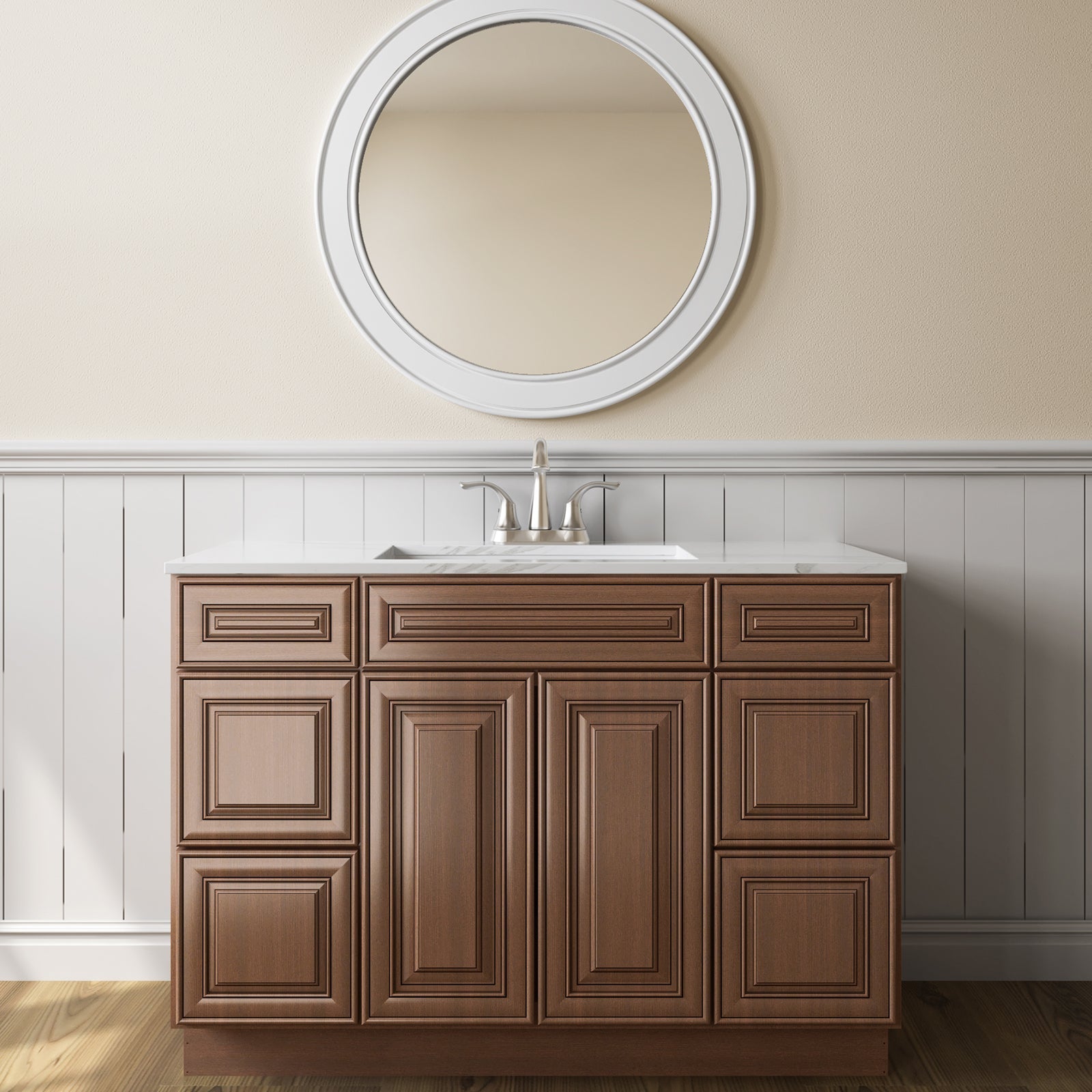 21"D Birch Solid Wood X 42"W X 34-1/2"H Bath Vanity Double Drawer Cabinet without Top VDDB42
