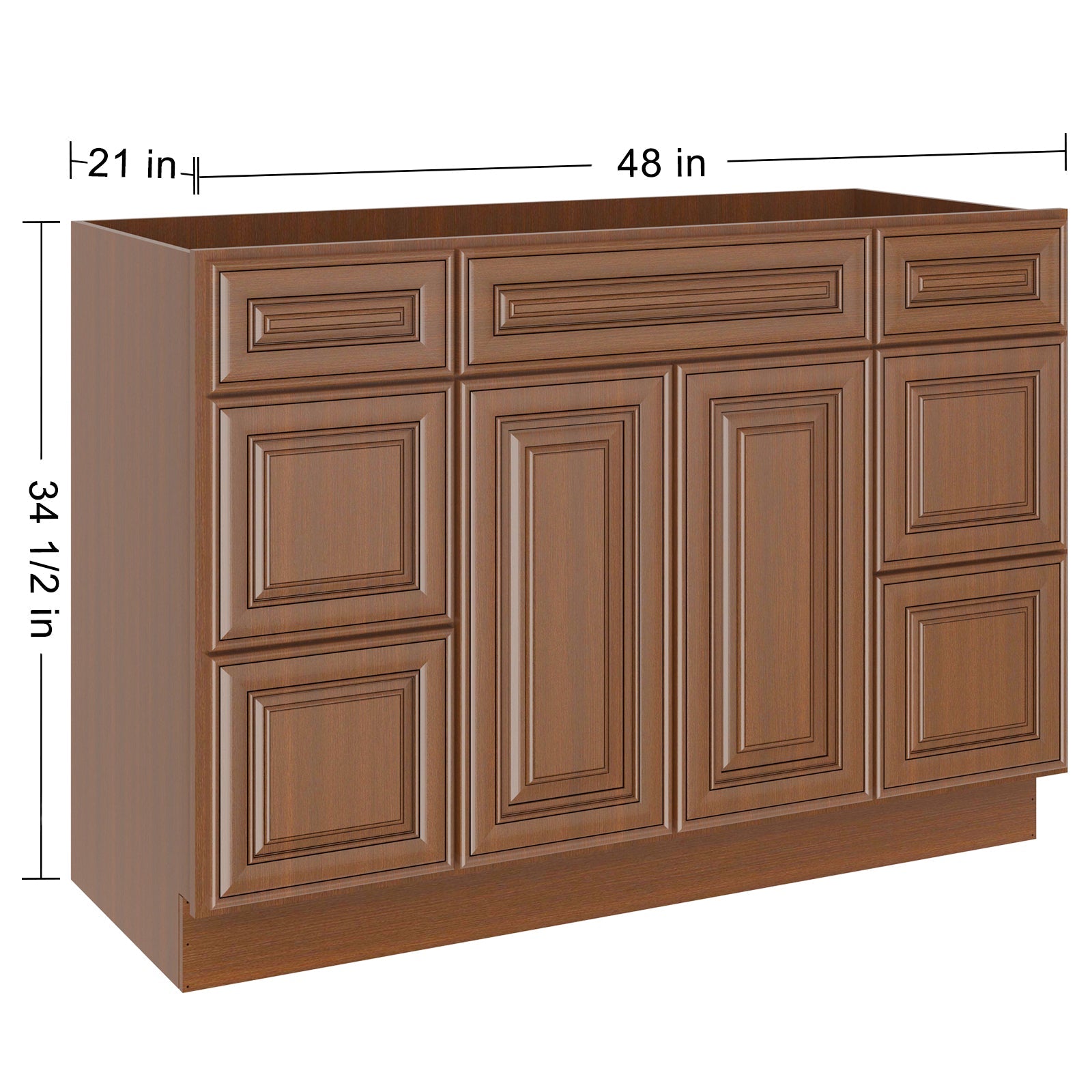 21"D Birch Solid Wood X 42"W X 34-1/2"H Bath Vanity Double Drawer Cabinet without Top VDDB42