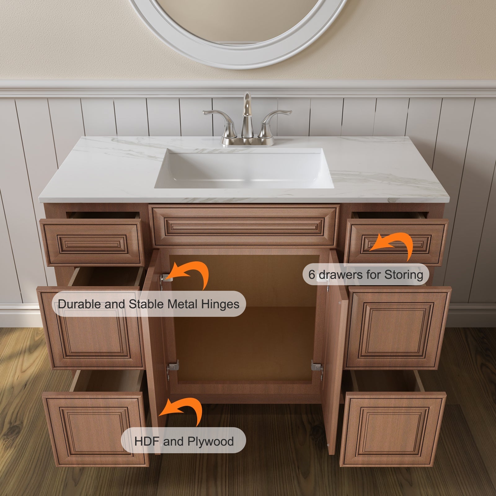 21"D Birch Solid Wood X 42"W X 34-1/2"H Bath Vanity Double Drawer Cabinet without Top VDDB42