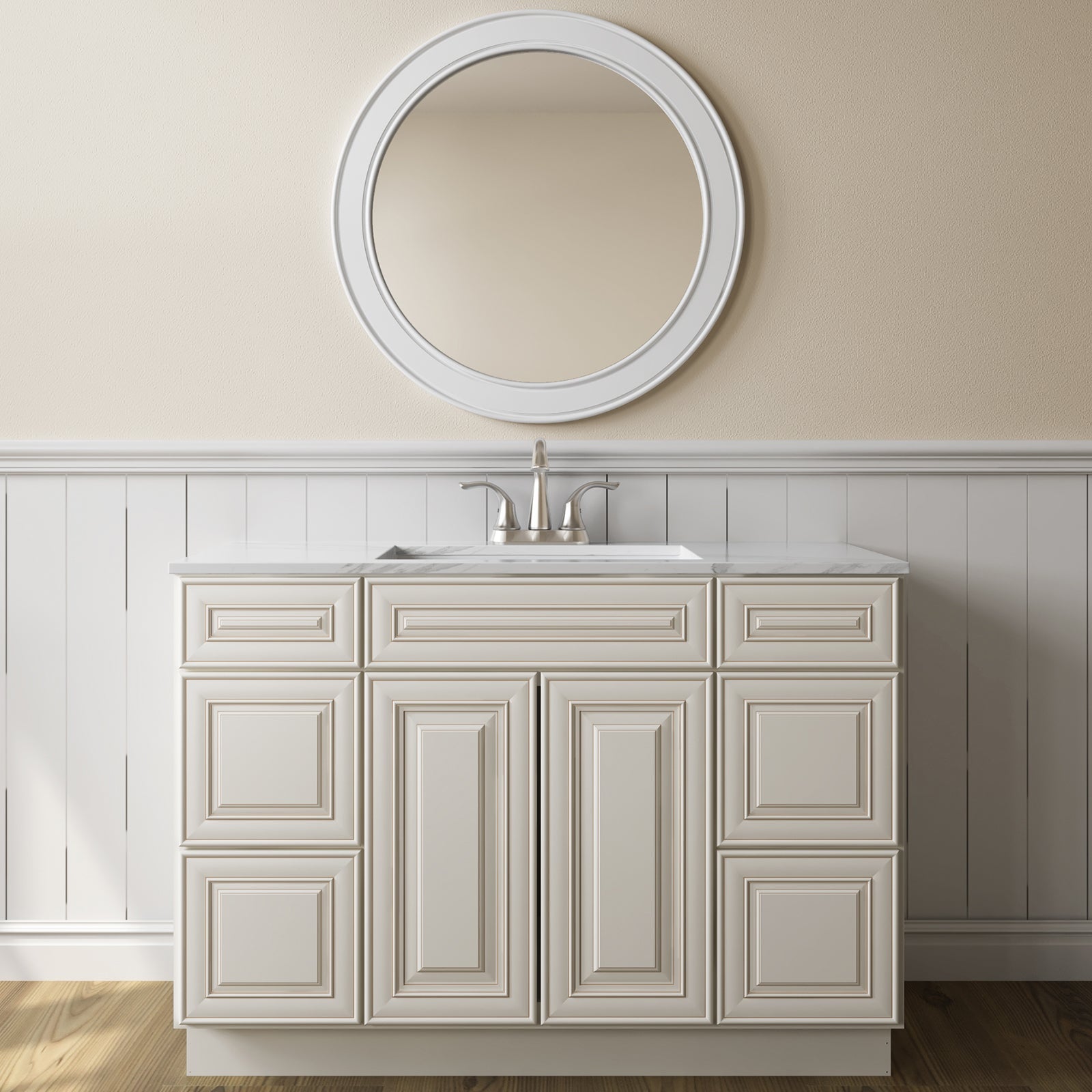 21"D Birch Solid Wood X 42"W X 34-1/2"H Bath Vanity Double Drawer Cabinet without Top VDDB42