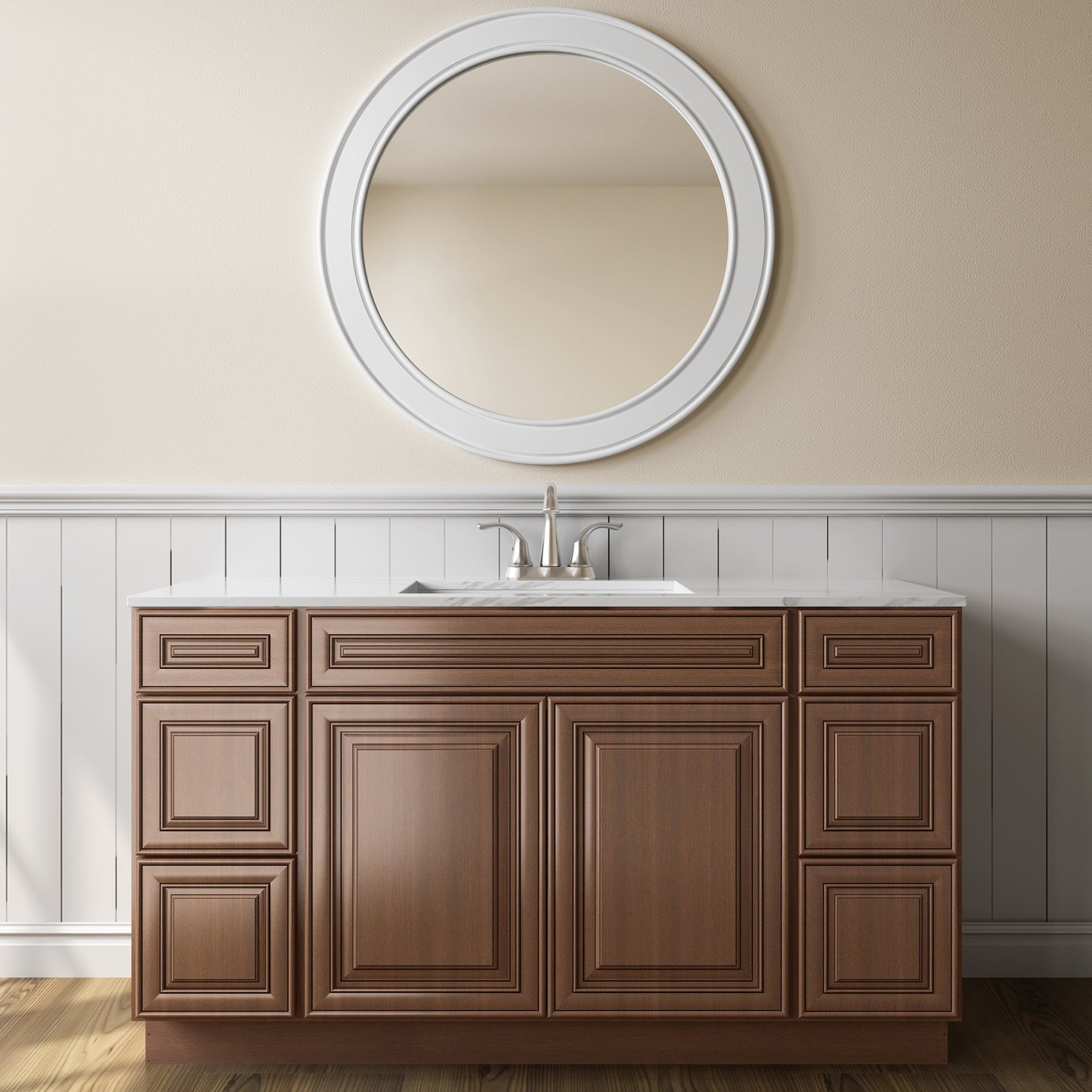 21"D Birch Solid Wood X 60"W X 34-1/2"H Bath Vanity Double Drawer Cabinet without Top VDDB60