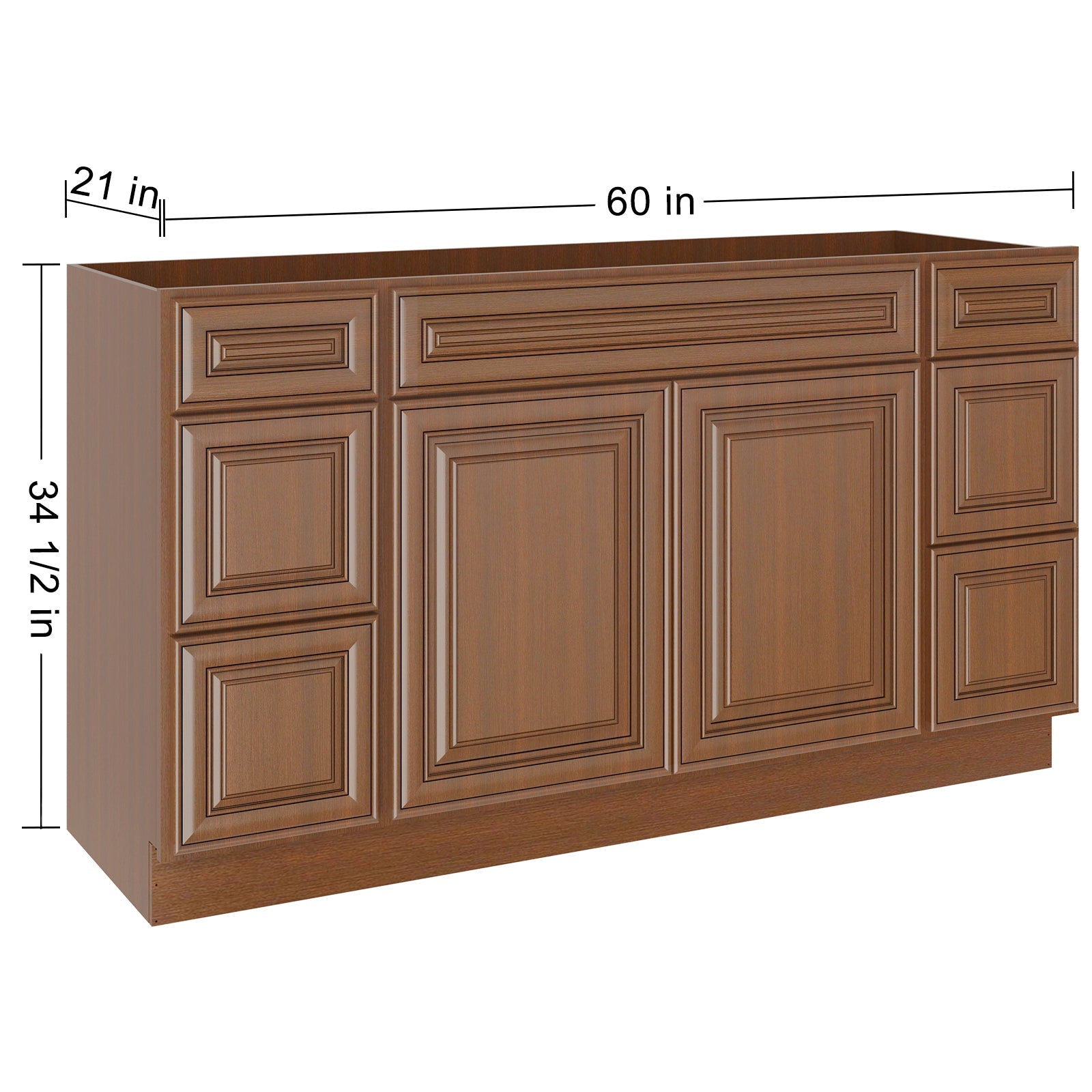21"D Birch Solid Wood X 60"W X 34-1/2"H Bath Vanity Double Drawer Cabinet without Top VDDB60