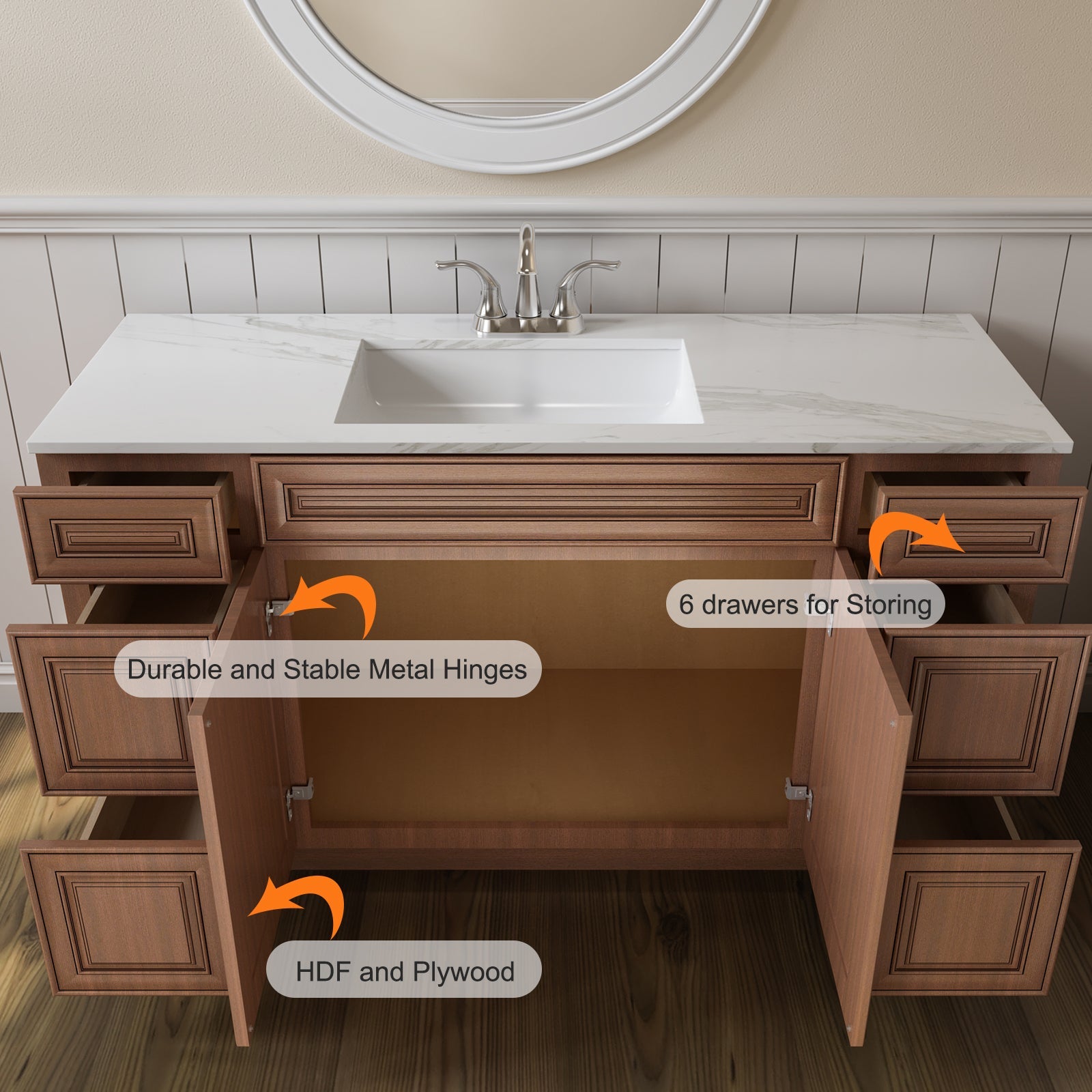 21"D Birch Solid Wood X 60"W X 34-1/2"H Bath Vanity Double Drawer Cabinet without Top VDDB60