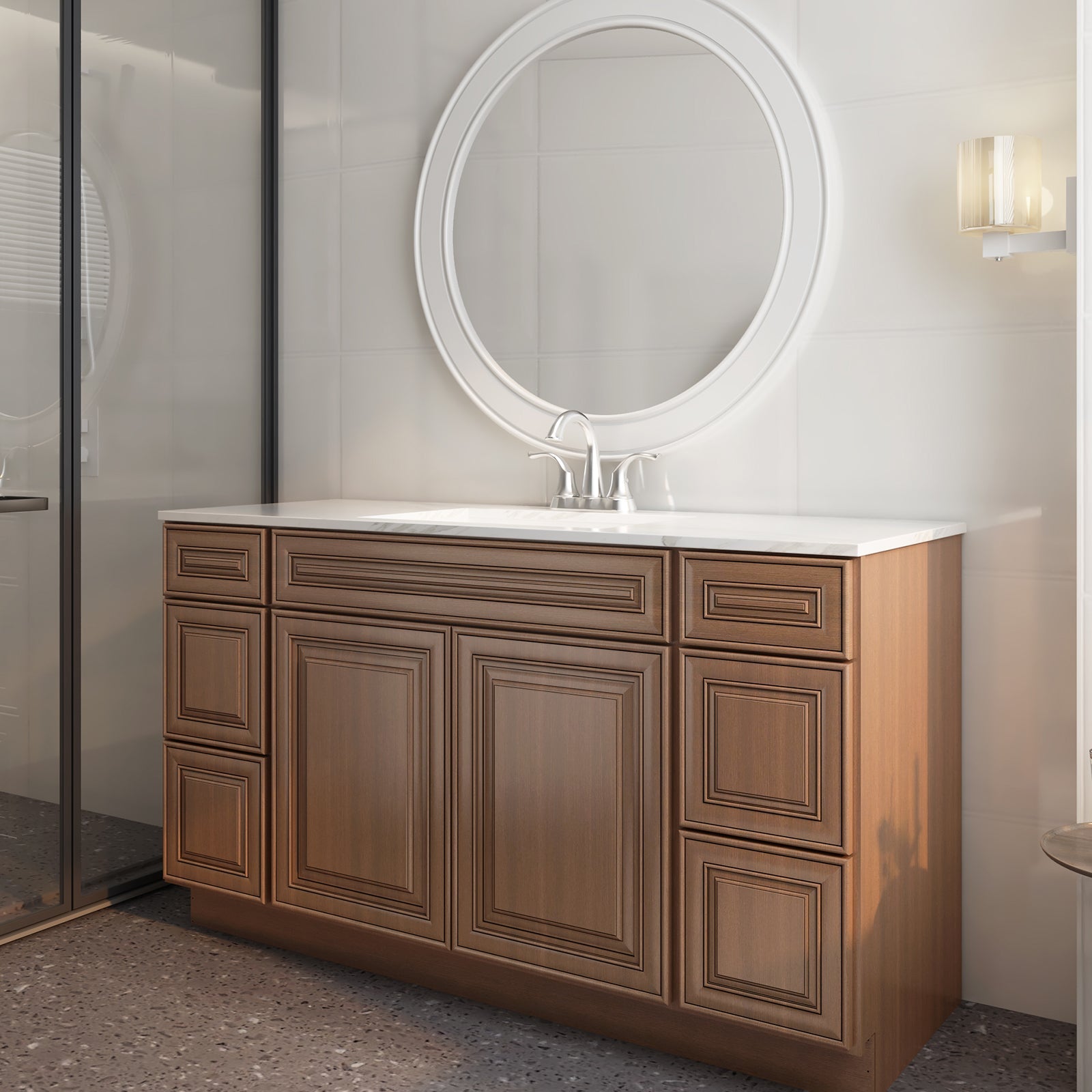 21"D Birch Solid Wood X 60"W X 34-1/2"H Bath Vanity Double Drawer Cabinet without Top VDDB60