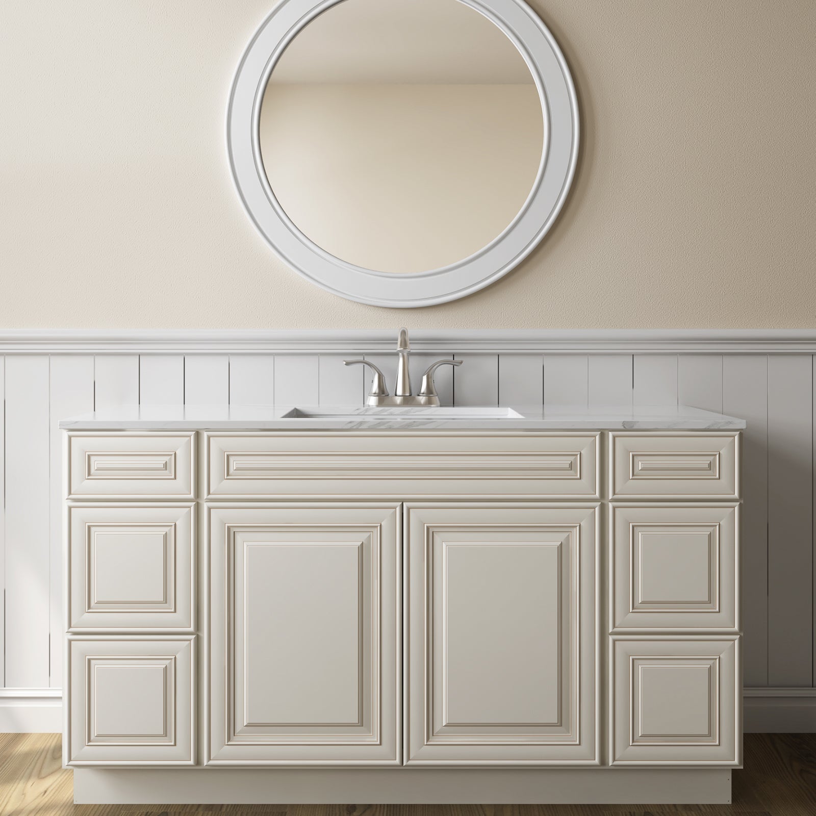 21"D Birch Solid Wood X 60"W X 34-1/2"H Bath Vanity Double Drawer Cabinet without Top VDDB60
