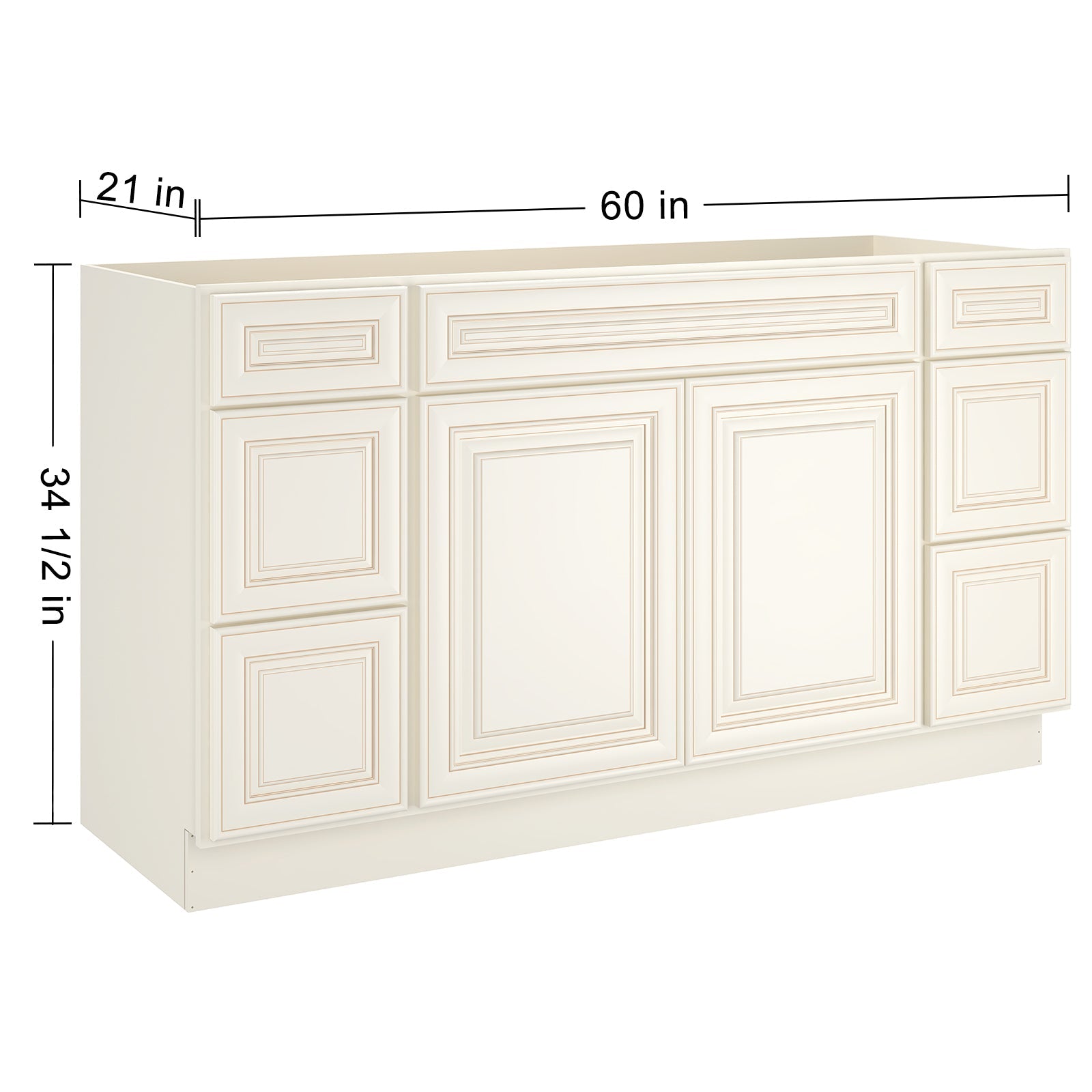 21"D Birch Solid Wood X 60"W X 34-1/2"H Bath Vanity Double Drawer Cabinet without Top VDDB60