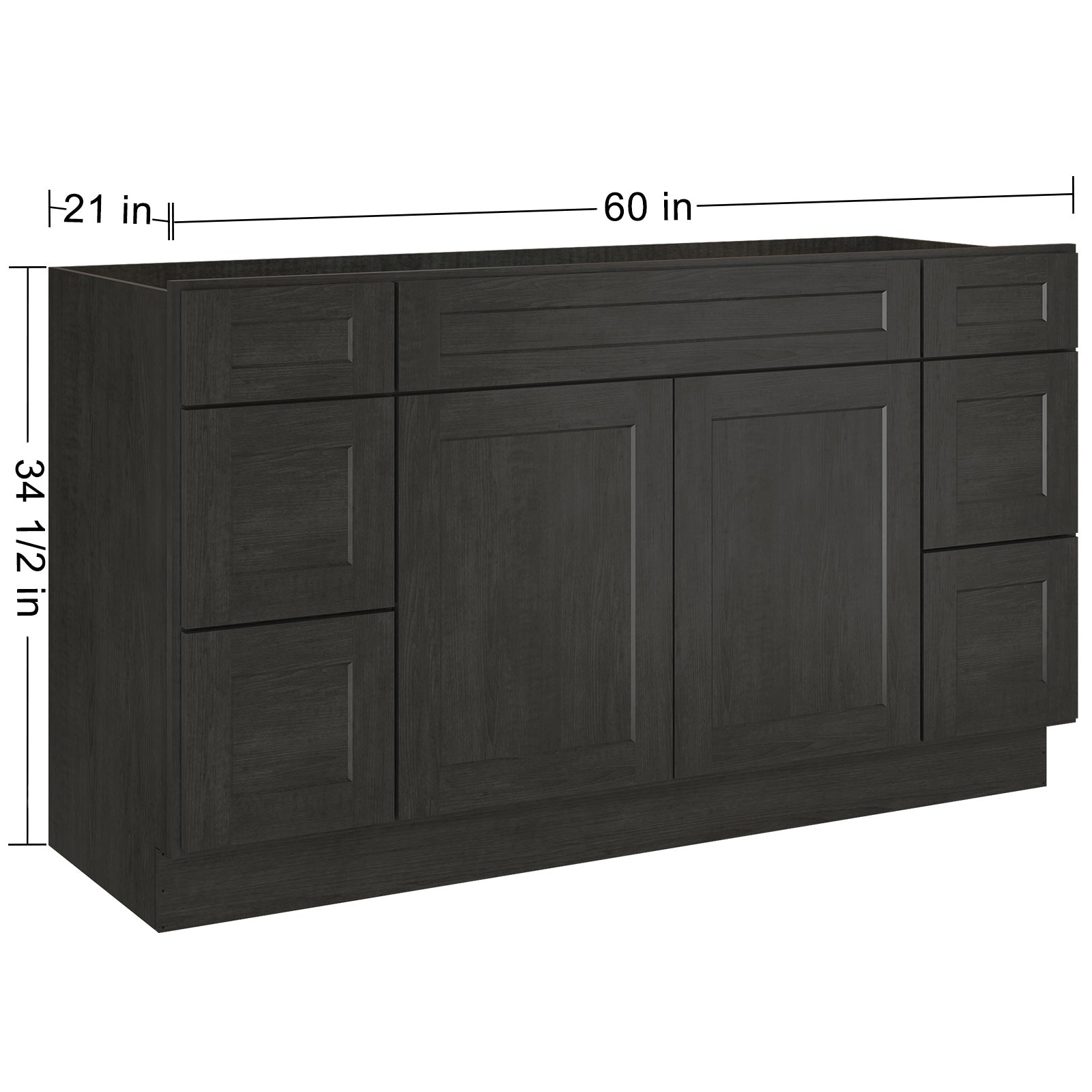 21"D Birch Solid Wood X 60"W X 34-1/2"H Bath Vanity Double Drawer Cabinet without Top VDDB60