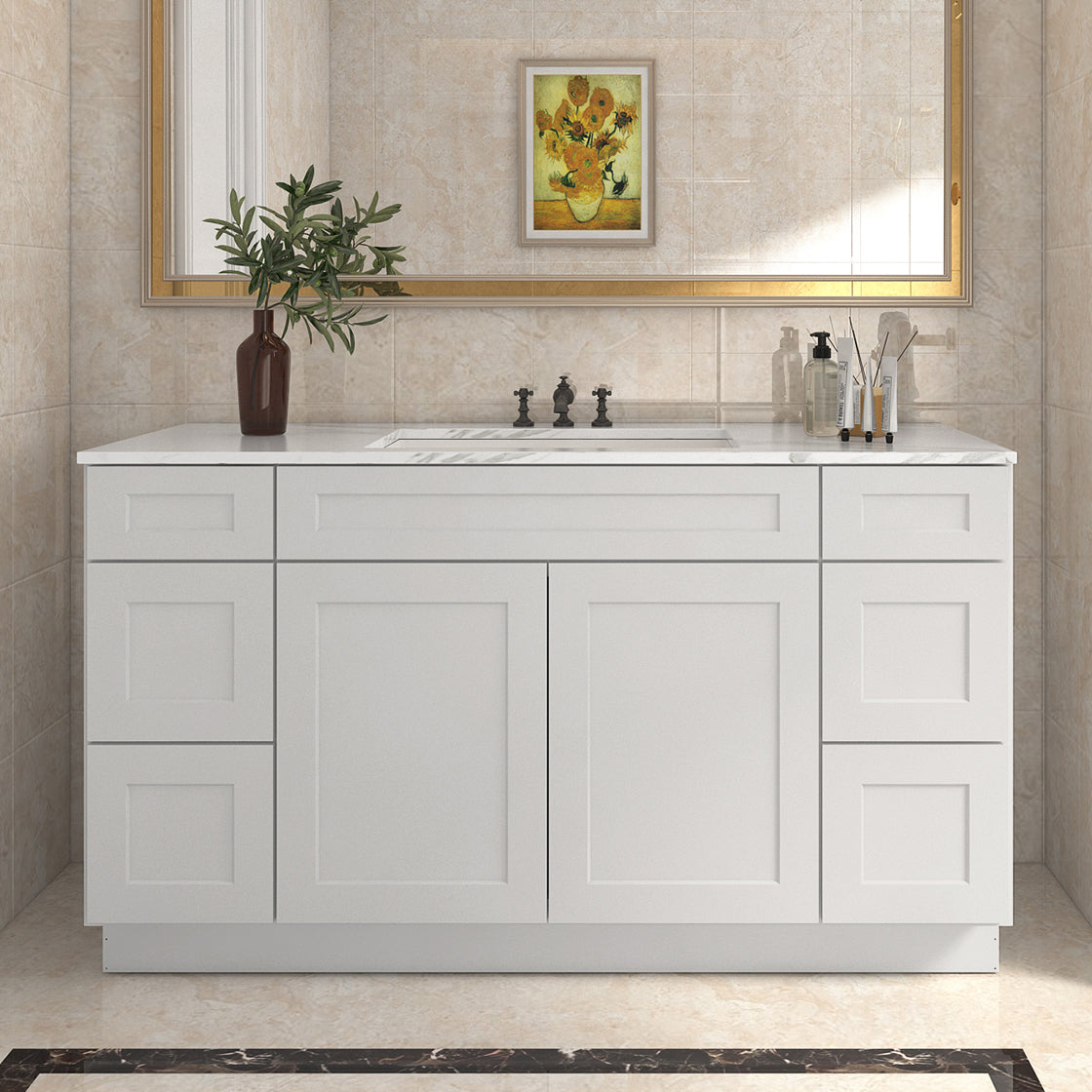 21"D Birch Solid Wood X48"W X 21"D X 34-1/2"H Bath Vanity Sink Drawer Cabinet without Top VDDB48