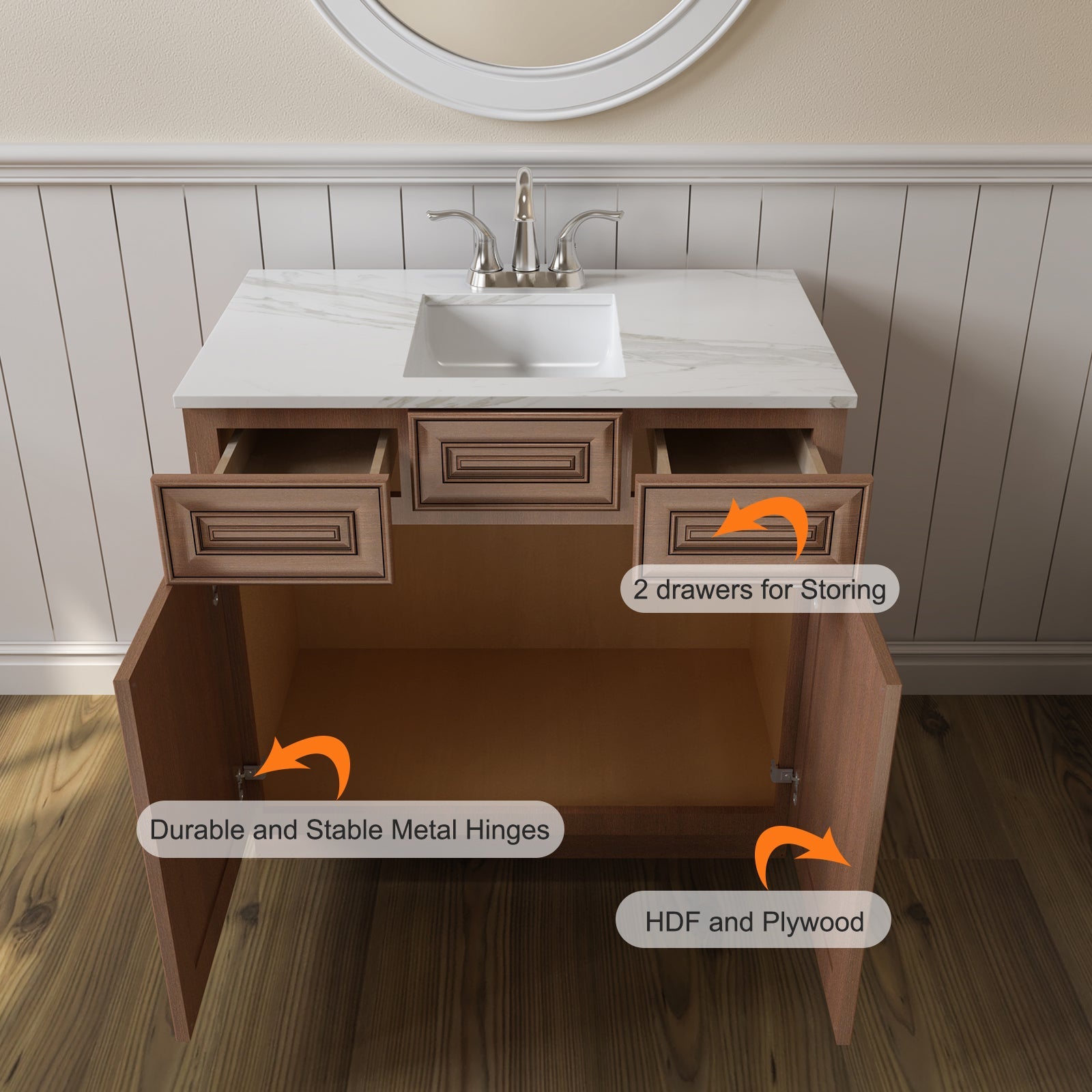 21"D Birch Solid Wood X 36"W X 34-1/2"H Vanity Sink Drawer Cabinet Wthout Top  VSD36