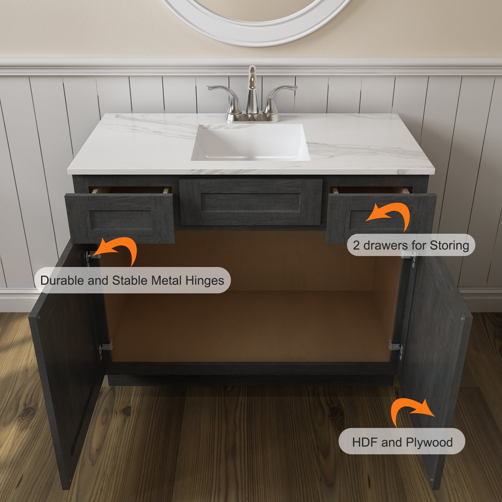 21"D Birch Solid Wood X 36"W X 34-1/2"H Vanity Sink Drawer Cabinet Wthout Top  VSD36