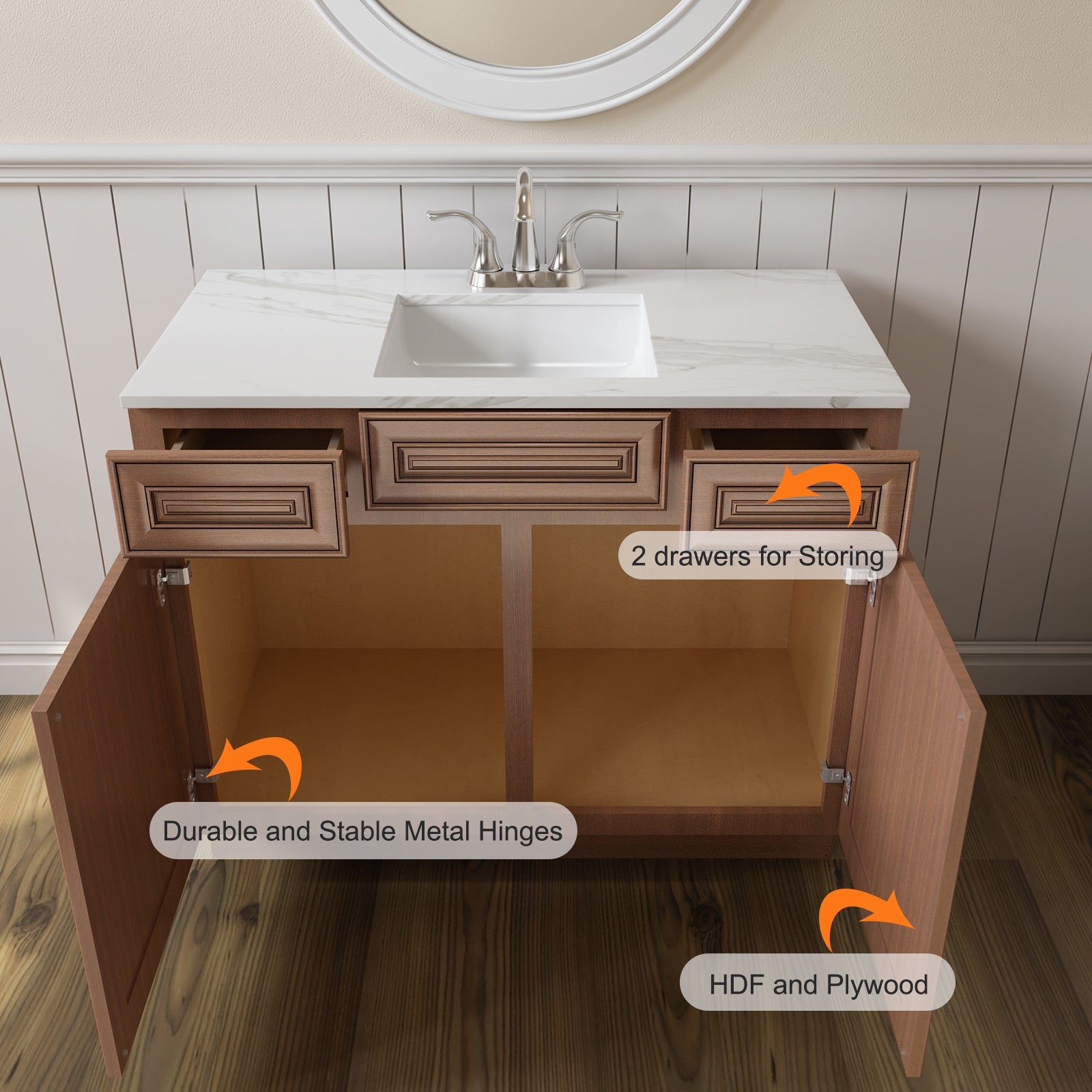 42"W Birch Solid Wood X 21"D X 34-1/2"H Vanity Sink Drawer Cabinet Wthout Top VSD42