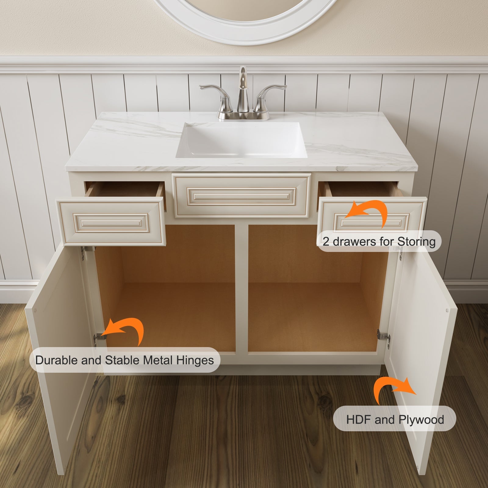 42"W Birch Solid Wood X 21"D X 34-1/2"H Vanity Sink Drawer Cabinet Wthout Top VSD42