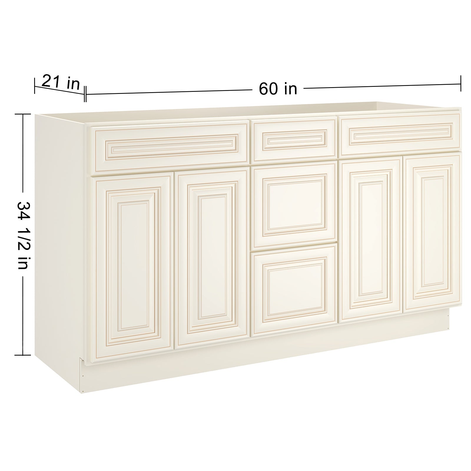 21"D Birch Solid Wood X 60"W X 34-1/2"H Vanity Sink Drawer Cabinet Wthout Top VSDB60