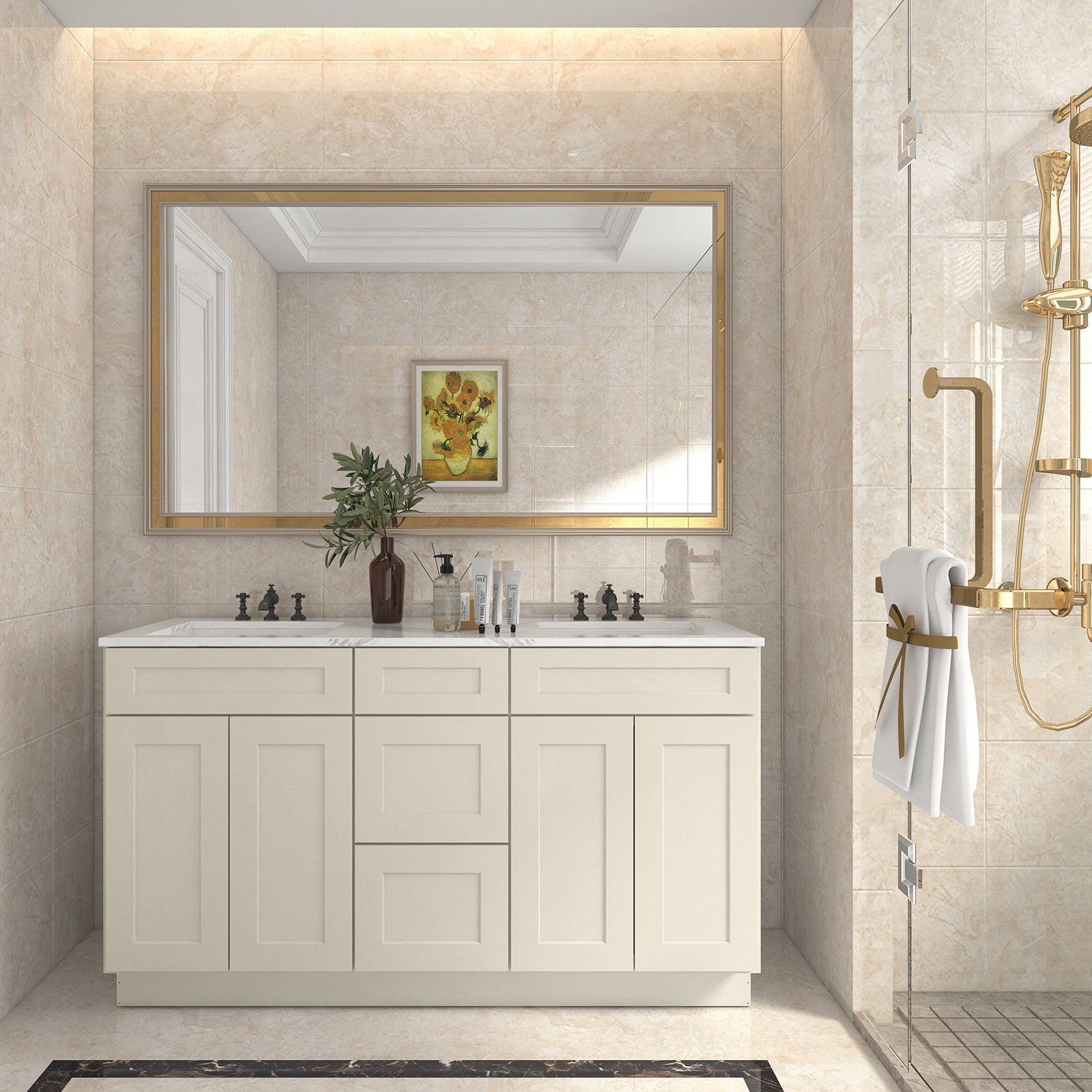 21"D Birch Solid Wood X 60"W X 34-1/2"H Vanity Sink Drawer Cabinet Wthout Top VSDB60