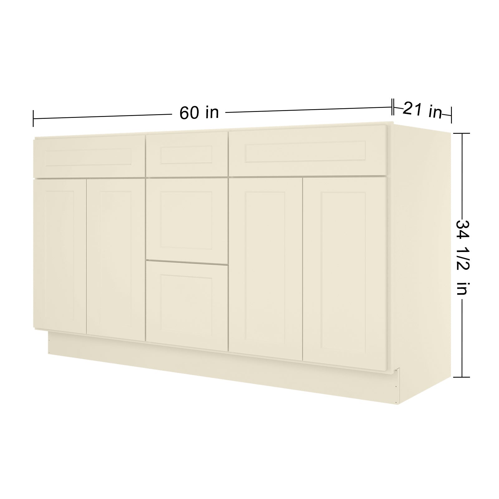 21"D Birch Solid Wood X 60"W X 34-1/2"H Vanity Sink Drawer Cabinet Wthout Top VSDB60