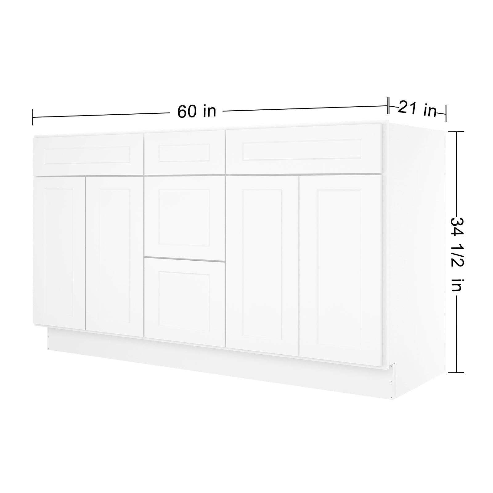 21"D Birch Solid Wood X 60"W X 34-1/2"H Vanity Sink Drawer Cabinet Wthout Top VSDB60