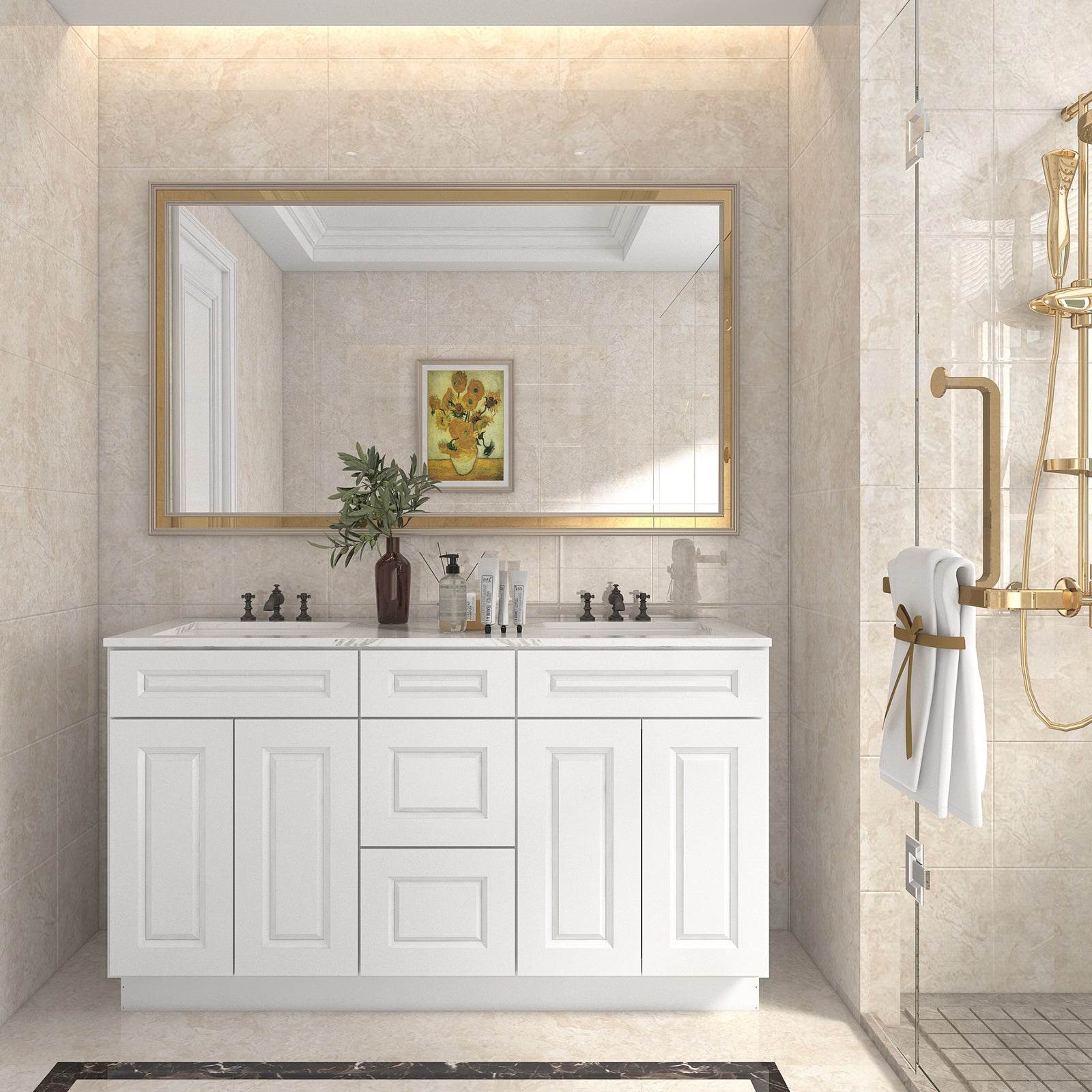 21"D Birch Solid Wood X 60"W X 34-1/2"H Vanity Sink Drawer Cabinet Wthout Top VSDB60