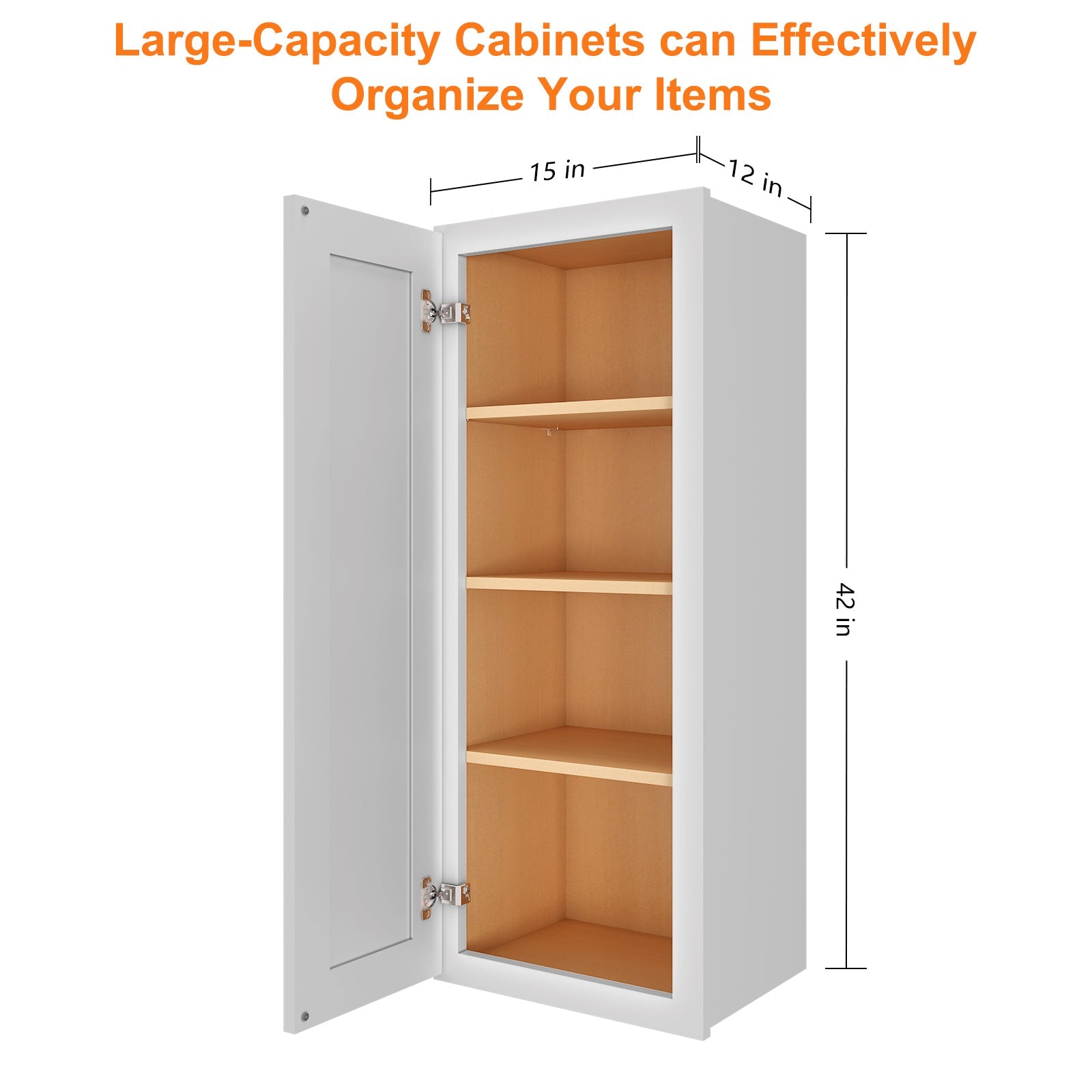 12"D*15"W*42"H Birch Solid Wood Medicine Cabinet Wall Mounted W1542