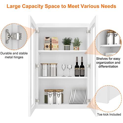 Wall Mounted Frameless Glass Door Cabinet, Wooden Storage Cabinet with Soft Closing Doors, Decorative Furniture for Living Room, Dtchen, Bathroom, Laundry Room Buylikepro