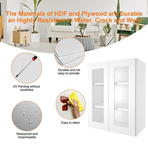 Wall Mounted Frameless Glass Door Cabinet, Wooden Storage Cabinet with Soft Closing Doors, Decorative Furniture for Living Room, Dtchen, Bathroom, Laundry Room Buylikepro
