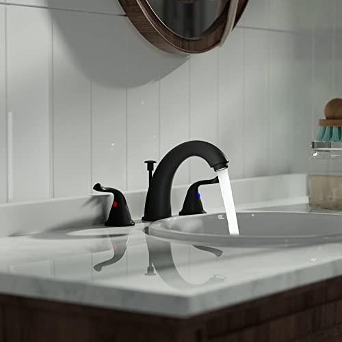 Widespread Bathroom Sink Faucet 3 Hole, Faucet for Bathroom Sink, 2-Handles Matte Black Bathroom Faucet with Pop-Up Drain and Water Supply Lines Buylikepro