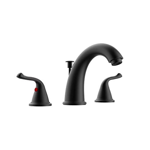 Widespread Bathroom Sink Faucet 3 Hole, Faucet for Bathroom Sink, 2-Handles Matte Black Bathroom Faucet with Pop-Up Drain and Water Supply Lines Buylikepro