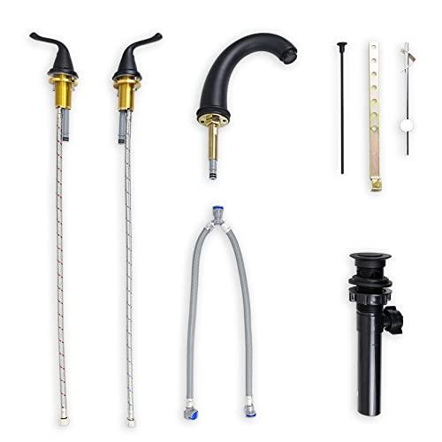 Widespread Bathroom Sink Faucet 3 Hole, Faucet for Bathroom Sink, 2-Handles Matte Black Bathroom Faucet with Pop-Up Drain and Water Supply Lines Buylikepro