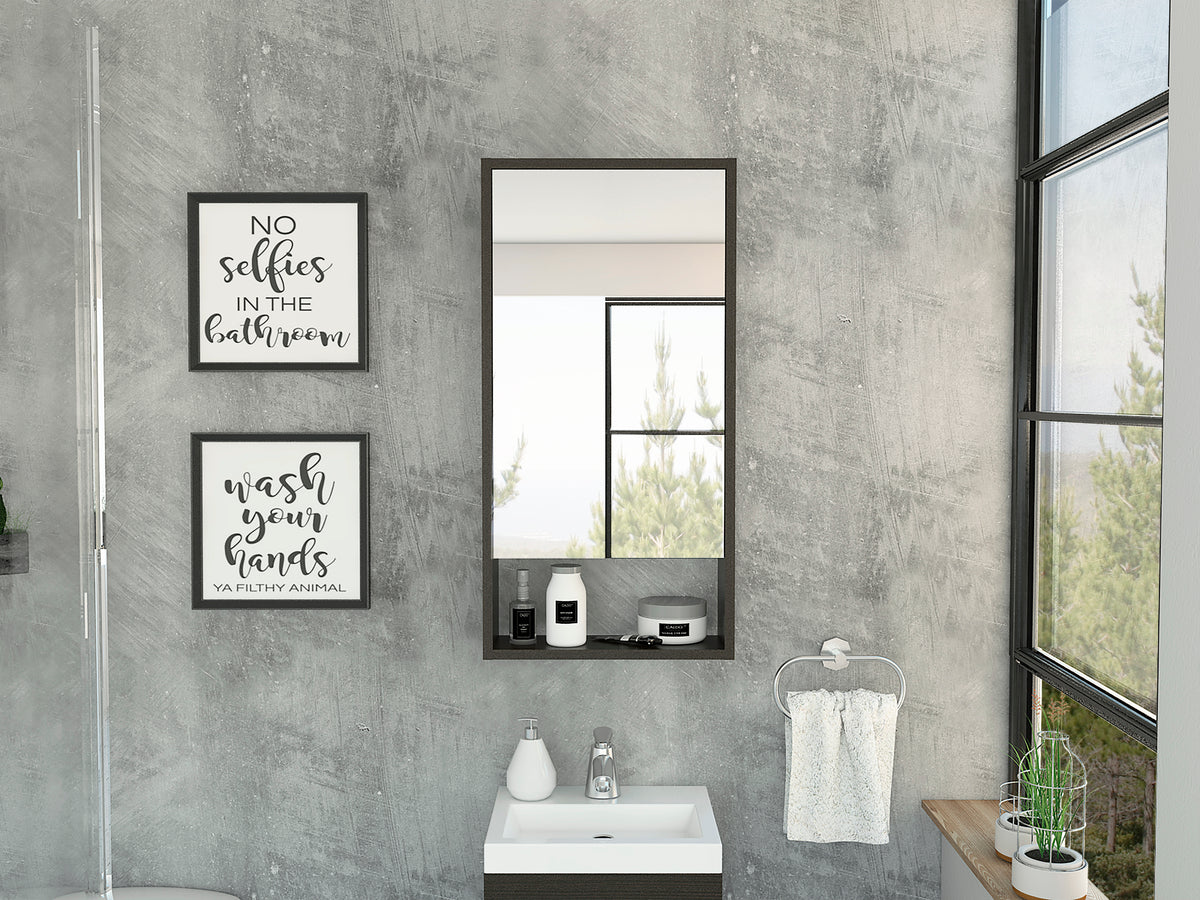 Mariana Medicine Cabinet, One External Shelf, Single Door Mirror Two Internal Shelves -Black